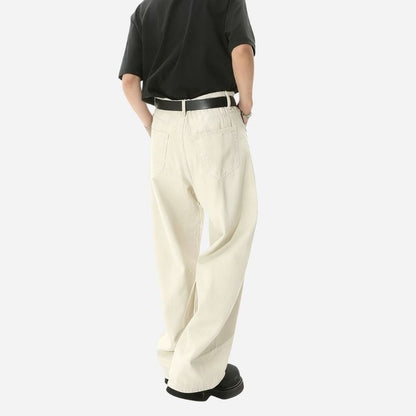 Men’s y2k straight leg baggy jeans loose fit wide denim in beige, back view