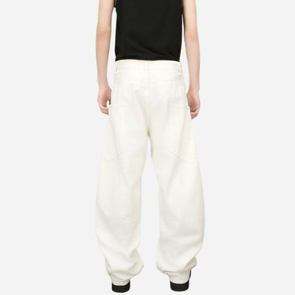 Men’s baggy wide leg straight jeans mid rise y2k loose fit denim pants in white, back view
