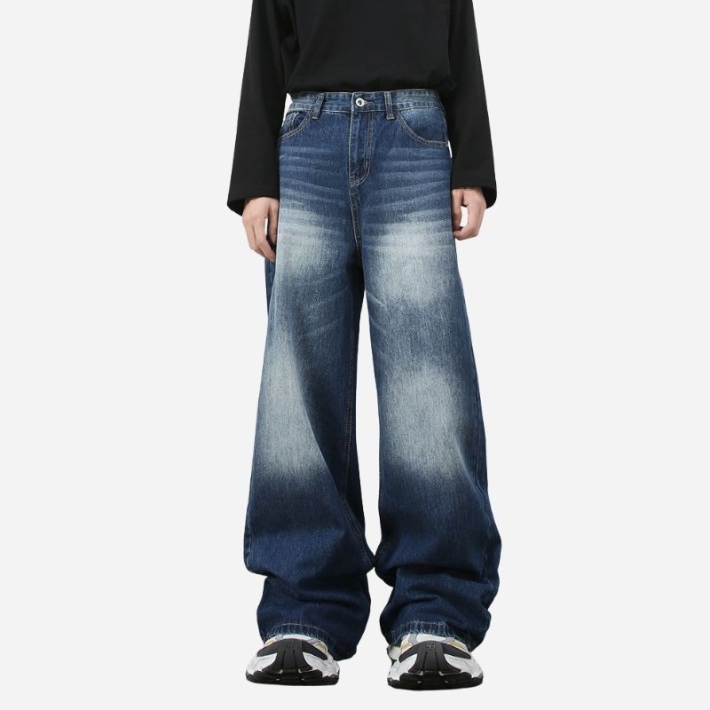 Men’s loose fit straight leg jeans in navy, front view