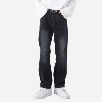 Men’s stretchy straight leg jeans in grey, front view