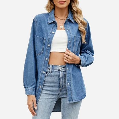 long sleeve denim shirt for women in blue