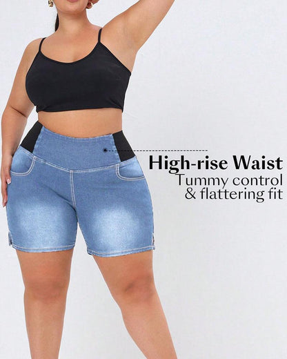 Plus Size High Waist Denim Shorts for Women - Blue Jeans with tummy control & flattering fit