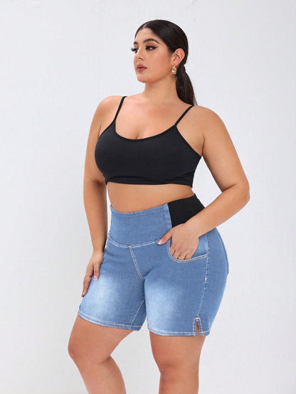 Plus Size High Waist Denim Shorts for Women - Blue Jeans