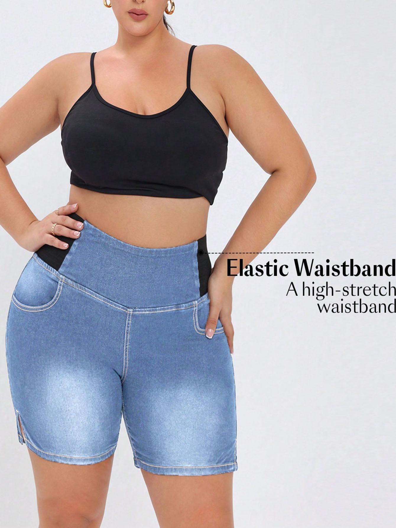 Plus Size High Waist Denim Shorts for Women - Blue Jeans with elastic waistband