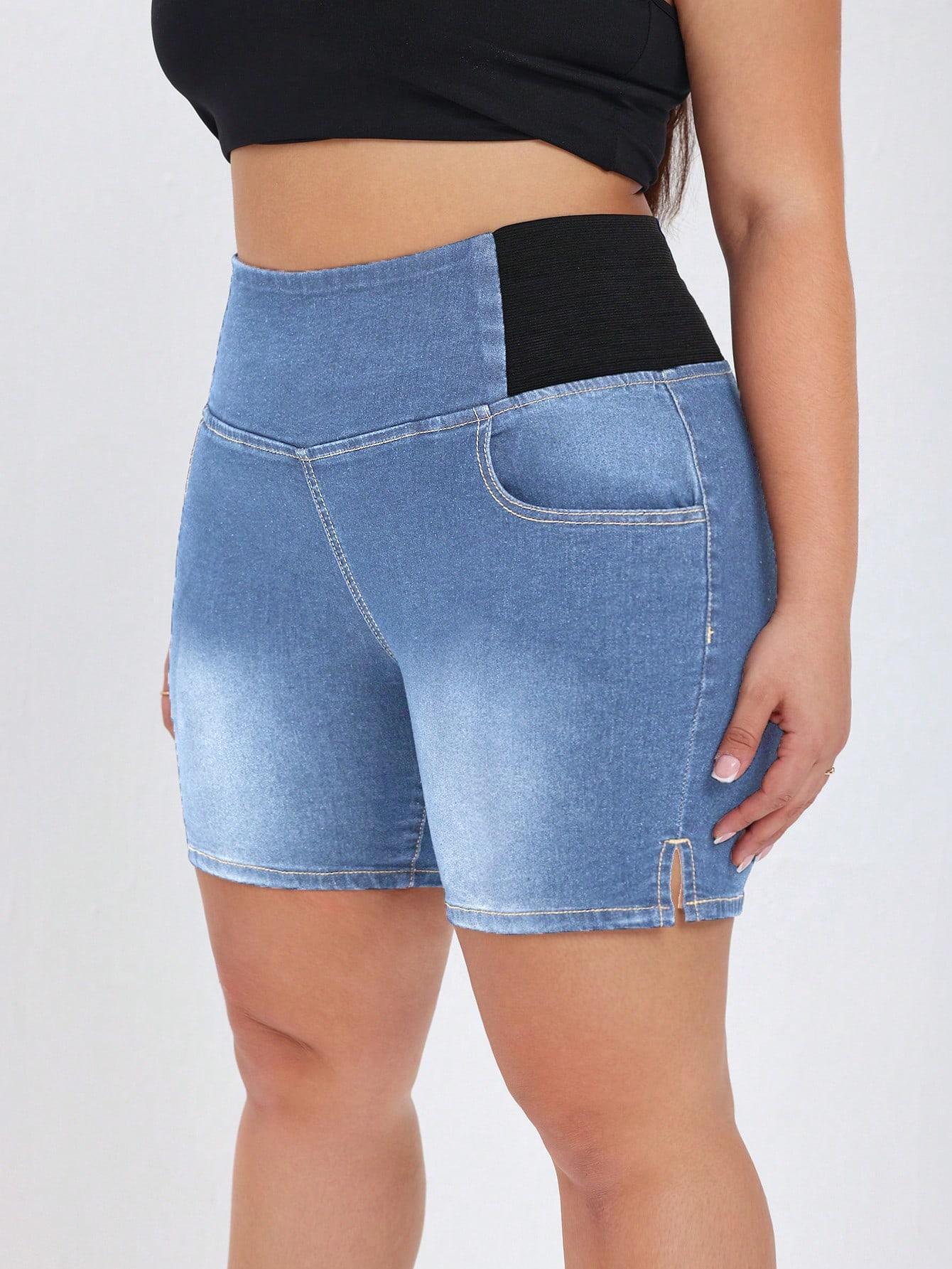 Plus Size High Waist Denim Shorts for Women - Blue Jeans