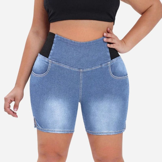 Plus Size High Waist Denim Shorts for Women - Blue Jeans