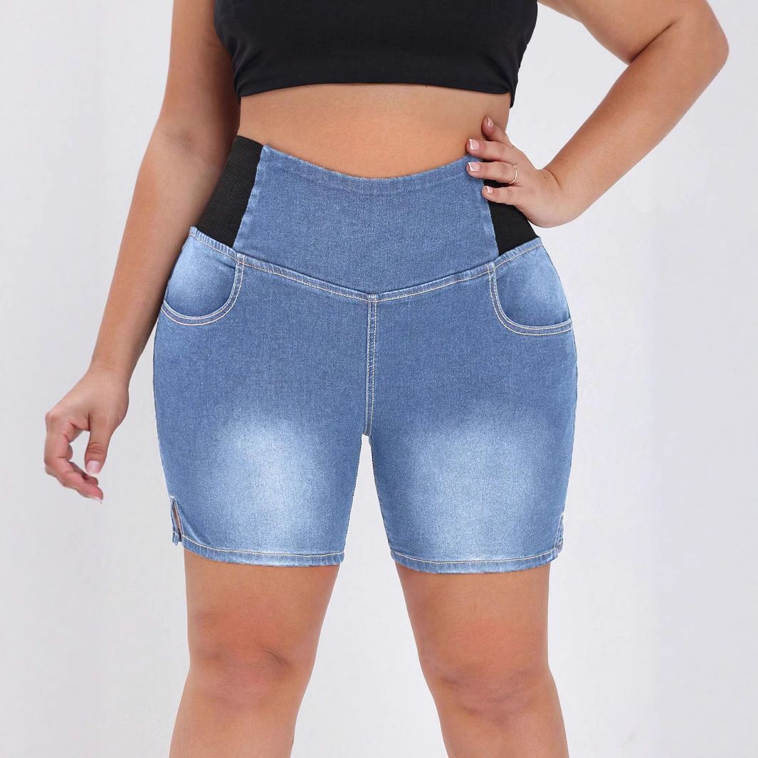 Plus Size High Waist Denim Shorts for Women - Blue Jeans