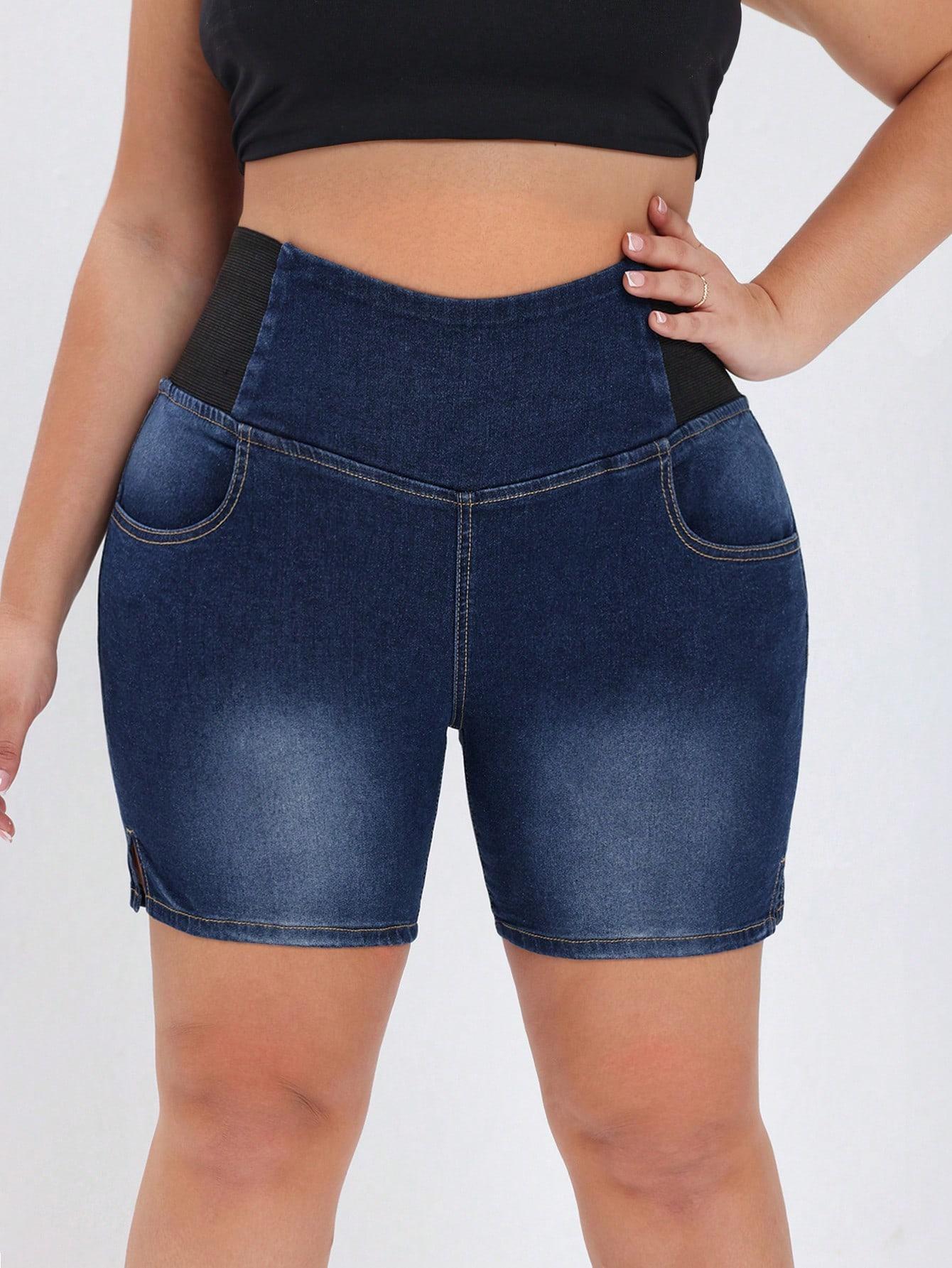 Plus Size High Waist Denim Shorts for Women - Navy Jeans