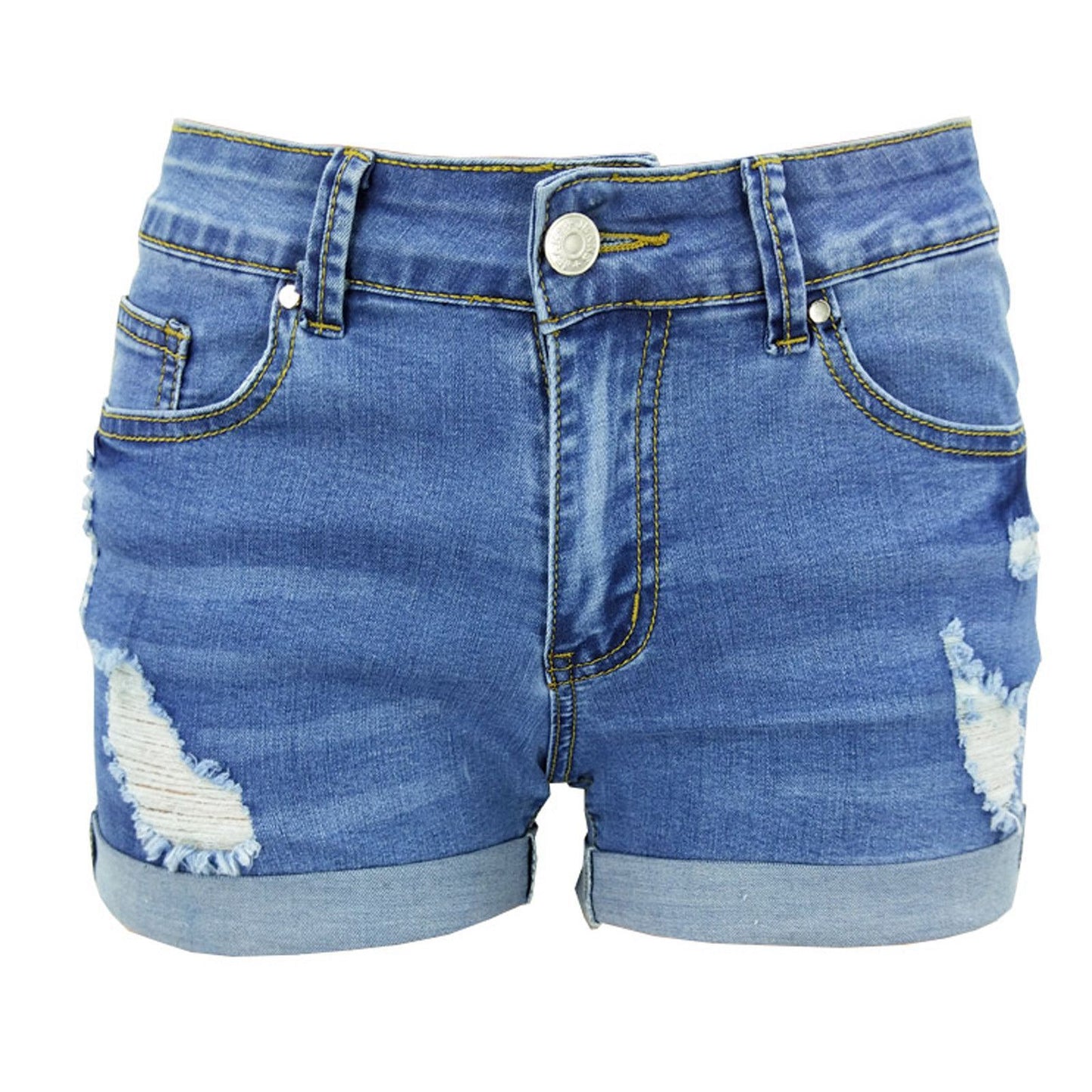 Plus Size Women Ripped Denim Shorts High Waisted Folded Hem Jean Shorts