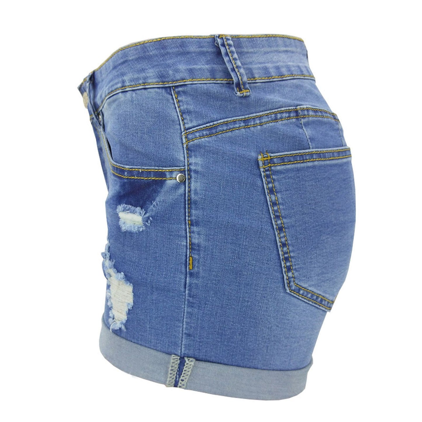 Plus Size Women Ripped Denim Shorts High Waisted Folded Hem Jean Shorts