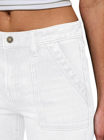 Women High Waist Denim Pants Stretchy Waist Cropped Flare Jeans