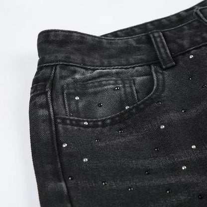 Rhinestone Jeans Women Wide Leg Low Waist Denim Y2K Sparkle Trousers
