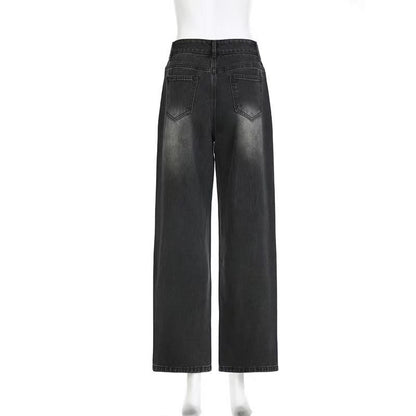 Rhinestone Jeans Women Wide Leg Low Waist Denim Y2K Sparkle Trousers