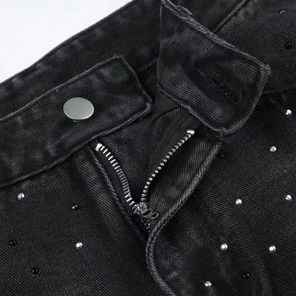 Rhinestone Jeans Women Wide Leg Low Waist Denim Y2K Sparkle Trousers