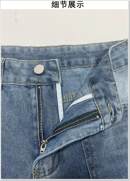 Ripped Barrel Jeans Women's Low Rise Distressed Straight Leg Loose Fit Denim
