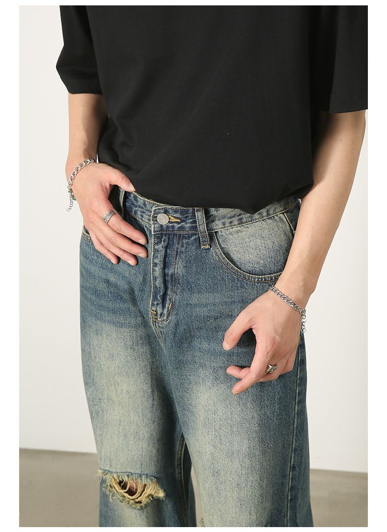 Ripped Jeans Y2K Hip Hop Pants Men Straight Wide Leg Baggy Trousers Streetwear