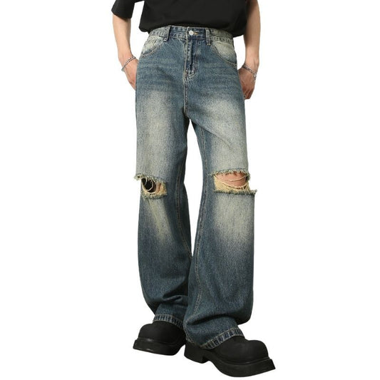 Ripped Jeans Y2K Hip Hop Pants Men Straight Wide Leg Baggy Trousers Streetwear