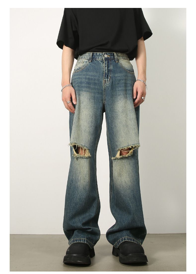 Ripped Jeans Y2K Hip Hop Pants Men Straight Wide Leg Baggy Trousers Streetwear