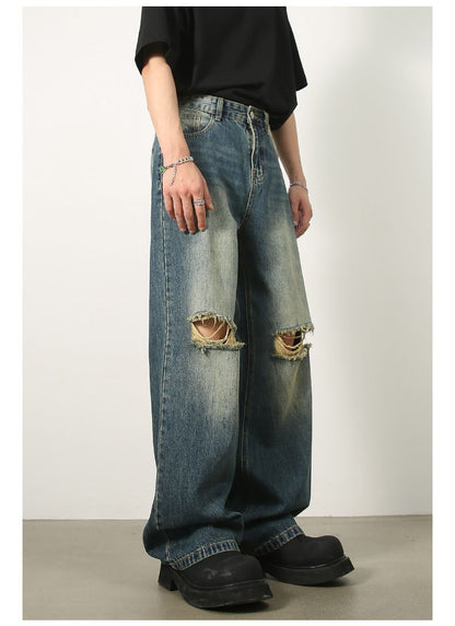 Ripped Jeans Y2K Hip Hop Pants Men Straight Wide Leg Baggy Trousers Streetwear