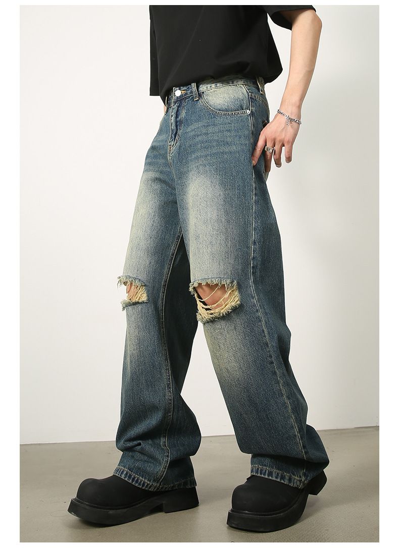 Ripped Jeans Y2K Hip Hop Pants Men Straight Wide Leg Baggy Trousers Streetwear