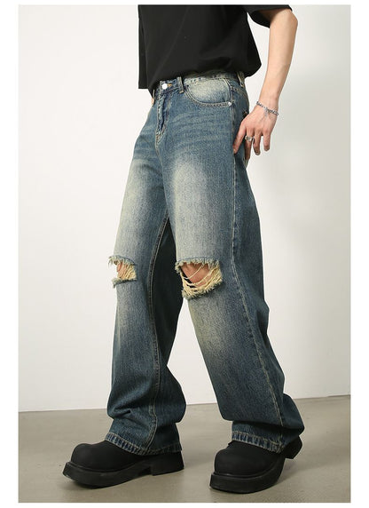 Ripped Jeans Y2K Hip Hop Pants Men Straight Wide Leg Baggy Trousers Streetwear