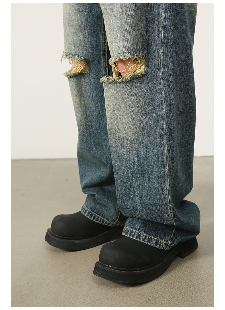 Ripped Jeans Y2K Hip Hop Pants Men Straight Wide Leg Baggy Trousers Streetwear