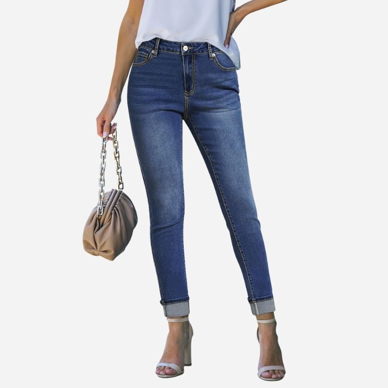 Skinny Jeans for Women High Waisted Fold Hem Stretchy Denim Pants