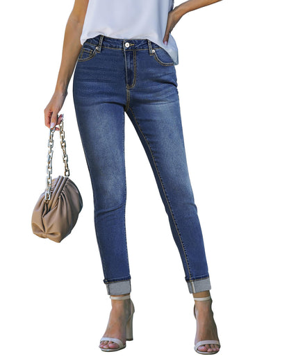 Skinny Jeans for Women High Waisted Fold Hem Stretchy Denim Pants