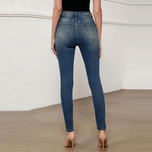 Skinny jeans women high waist stretchy high rise trousers denim pants, back view