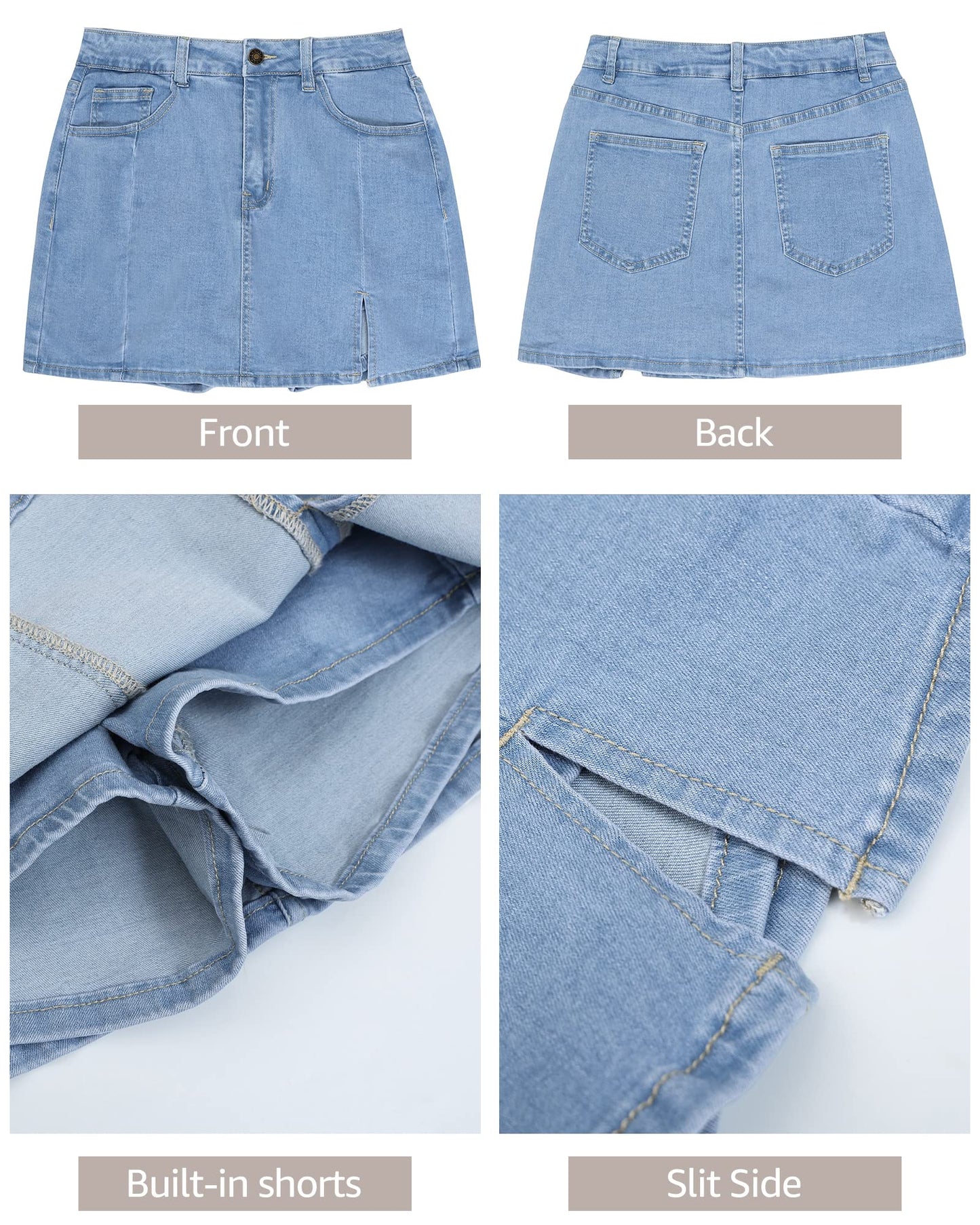 Women Denim Mini Skirt Side Slit with High Waisted Jean Skirt