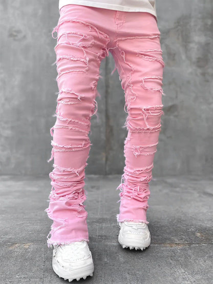 Stacked Jeans Men‘s Destroyed Skinny Jeans Y2K Goth Harajuku Hip Hop Denim
