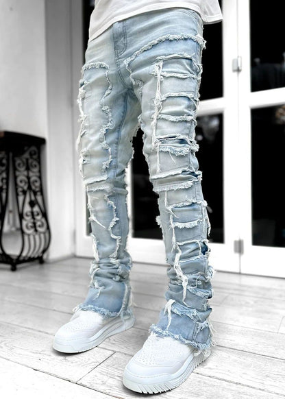 Stacked Jeans Men‘s Destroyed Skinny Jeans Y2K Goth Harajuku Hip Hop Denim