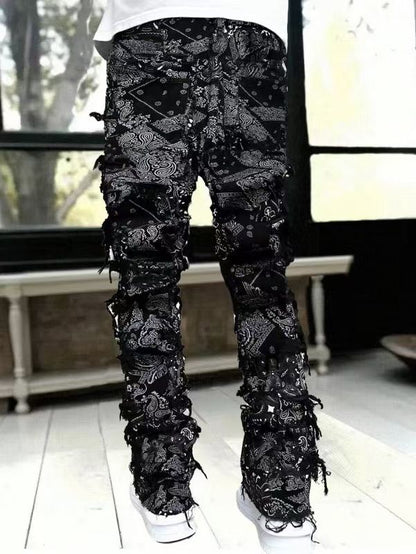 Stacked Jeans Men‘s Destroyed Skinny Jeans Y2K Goth Harajuku Hip Hop Denim