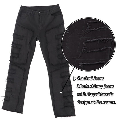 Stacked jeans men‘s skinny denim pants in black, details view