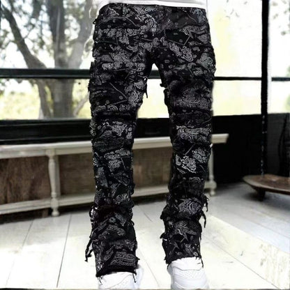 Stacked jeans men‘s skinny denim pants in black printed, front view