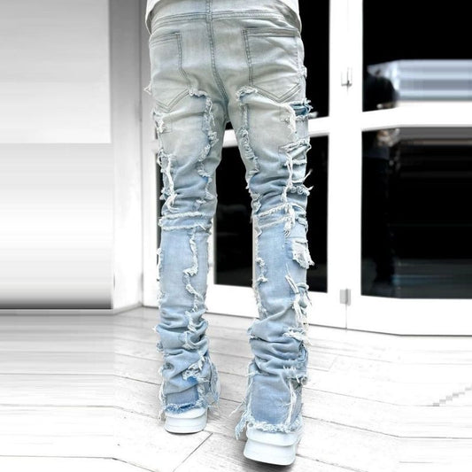 Stacked jeans men‘s skinny denim pants in blue, back view
