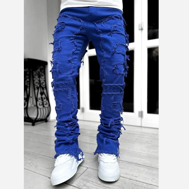 Stacked jeans men‘s skinny denim pants in navy, front view