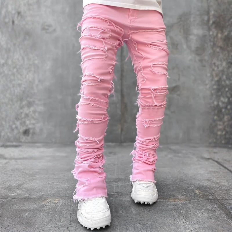 Stacked jeans men‘s skinny denim pants in pink, front view