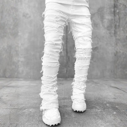 Stacked jeans men‘s skinny denim pants in white, front view