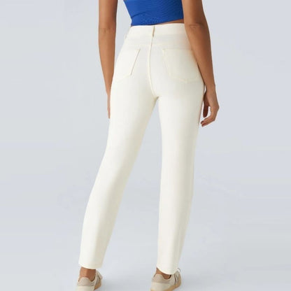 Straight Leg Jeans for Women Stretchy Pull on Sweatpant Tummy Control Denim