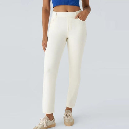 Straight Leg Jeans for Women Stretchy Pull on Sweatpant Tummy Control Denim