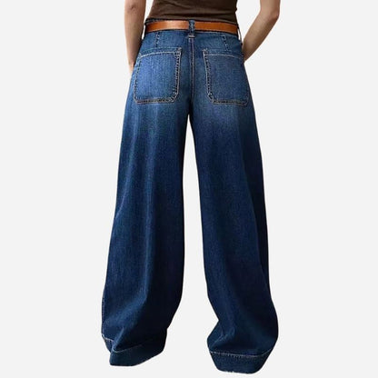 Straight wide leg baggy jeans for women loose fit denim pants, back view
