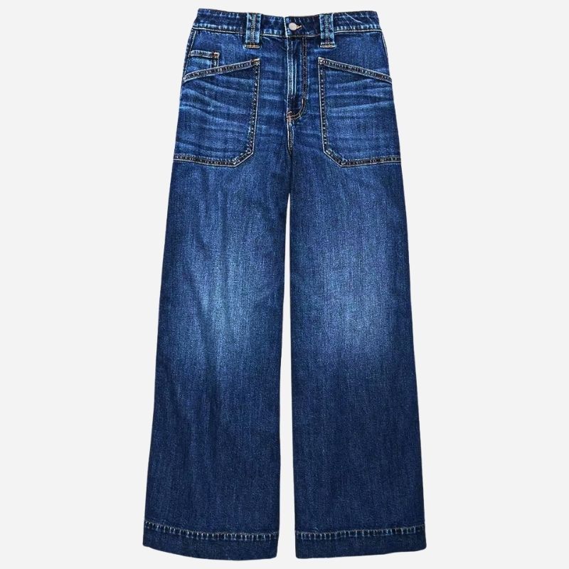 Straight wide leg baggy jeans for women loose fit denim pants in navy, front view