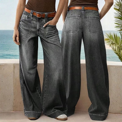 Straight wide leg baggy jeans for women loose fit denim pants in black