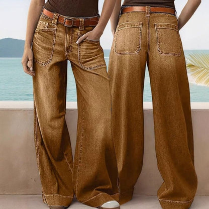 Straight wide leg baggy jeans for women loose fit denim pants in brown