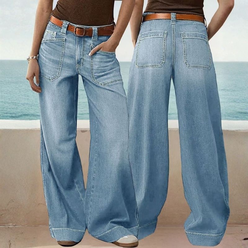 Straight wide leg baggy jeans for women loose fit denim pants in light blue