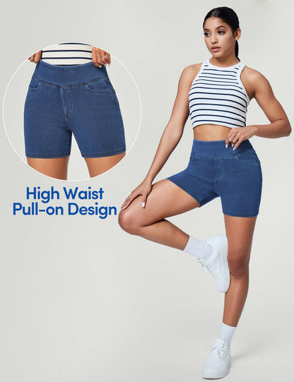 Stretchy Jean Shorts for Women High Waisted Pull On Jorts Denim Shorts