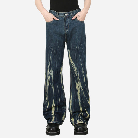 Tie Dye Hip Hop Wide Leg Jeans Streetwear Y2K Men's Baggy Flared Denim Pants