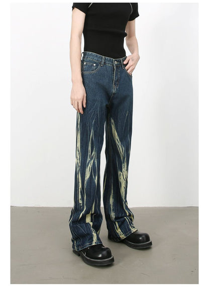 Tie Dye Hip Hop Wide Leg Jeans Streetwear Y2K Men's Baggy Flared Denim Pants