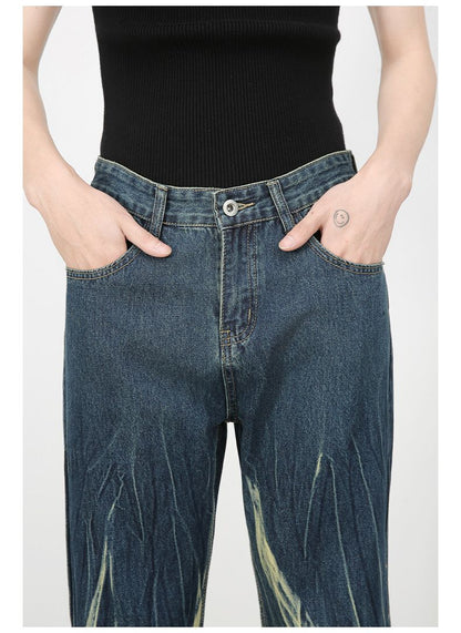 Tie Dye Hip Hop Wide Leg Jeans Streetwear Y2K Men's Baggy Flared Denim Pants